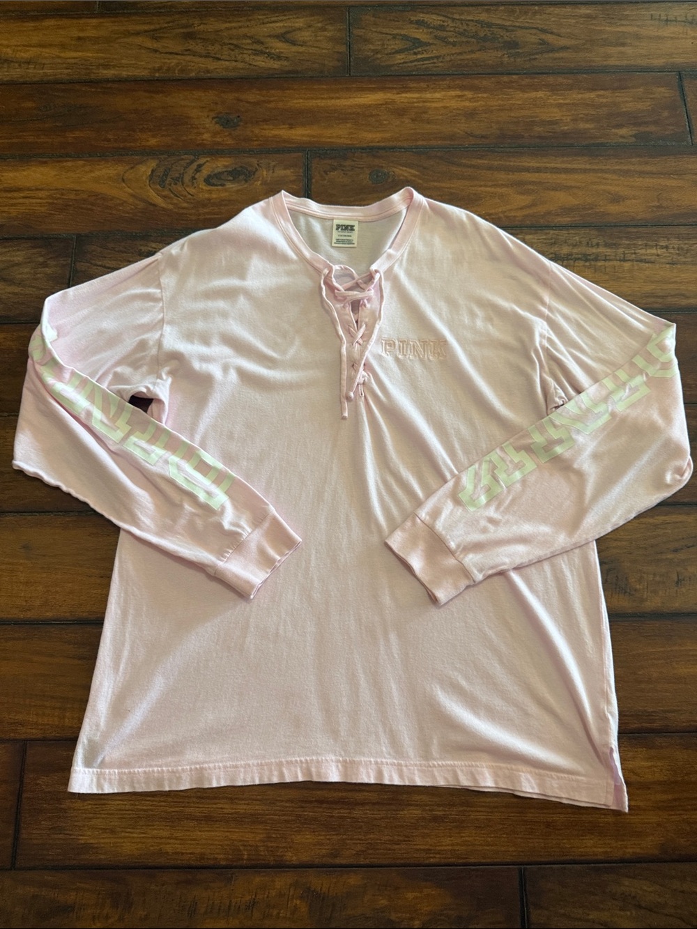 PINK Victoria's Secret Light Pink Lace-Up Long Sleeve Tee